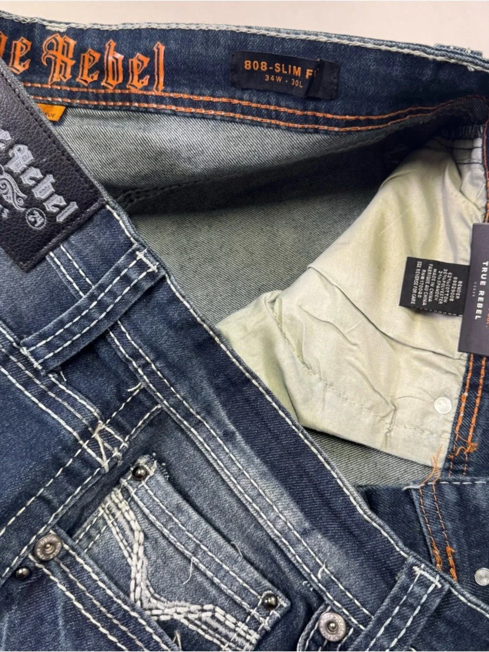 True Religion Men's Dark Wash Slim Straight Jeans